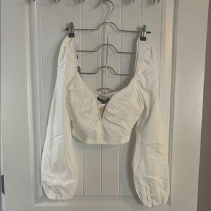 Blue Blush White Crop Top with Puffed Sleeves